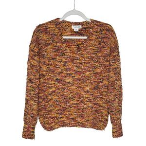 Rachel Zoe Popcorn Knit Long Sleeve V-Neck Pullover Sweater Multicolor Small